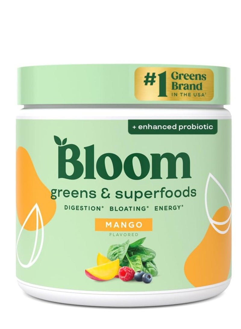 بلوم التغذية مسحوق الخضروات الفائقة من بلوم للتغذية، إنزيمات هضمية مع بروبيوتيك وبريبايوتكس، صحة الأمعاء، تخفيف الانتفاخ للنساء، كلوريلا، خليط عصير أخضر مع مسحوق جذر الشمندر، 30 جرعة، مانغو - Image 1