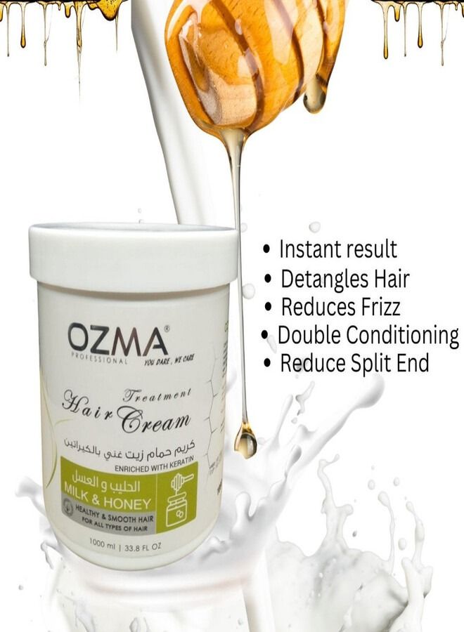 Ozma Professional أوزما أكتيفيا كريم مرطب ومعالج للشعر غني بالكيراتين بخلاصة الحليب والعسل 1000 مل - Image 4