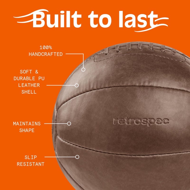 Retrospec Core Weighted Medicine Ball 4, 6, 8, 10, 12, 14, 16, 20, 25, 30 lbs, Soft Touch Vegan Leather with Sturdy Grip for Strength Training, Recovery, Balance Exercises and Other Full-Body Workouts - Image 3