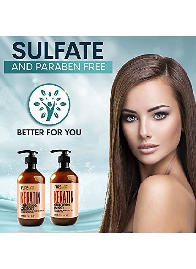 Pure Nature Lux Spa - Keratin Shampoo And Conditioner Set Sulfate Free Moisturizing Treatment For Men And Women Hair Thickening Product For Volume And Shine With Moroccan Argan Oil - Image 1