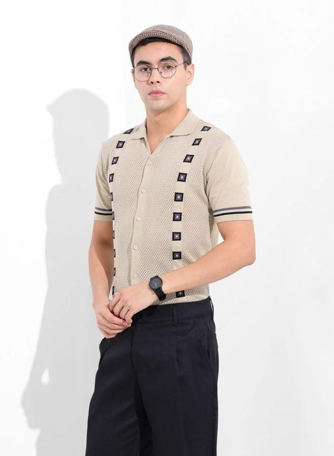 The Indian Garage Co Men Slim Fit Textured Polo Neck Half Sleeves Shirt