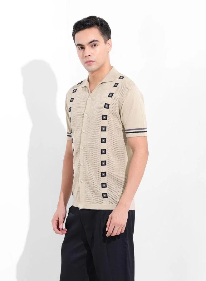 The Indian Garage Co Men Slim Fit Textured Polo Neck Half Sleeves Shirt