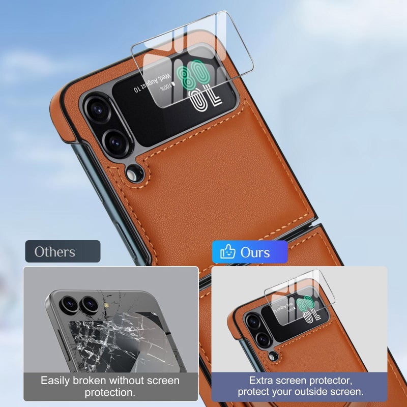 erorex For Samsung Galaxy Z Flip3 5G Folding Rotation Holder MagSafe Film Integrated Leather Phone Case(Brown) - Image 3