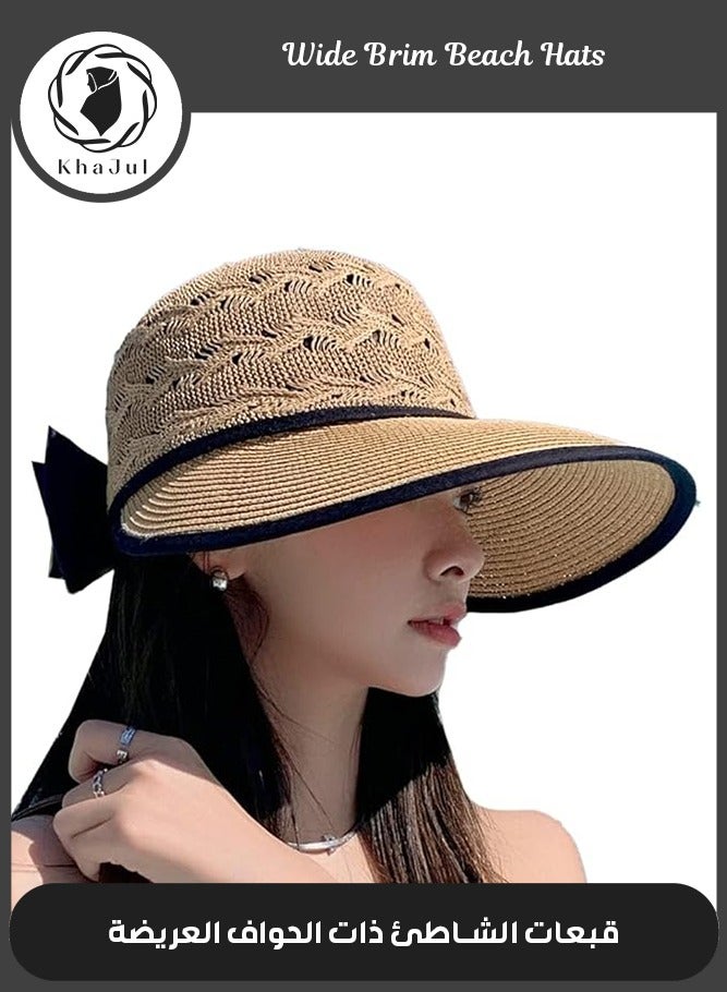خاجول قبعات شاطئ بحافة عريضة للنساء قبعة شمس جيدة التهوية باكيت واقية من الشمس صيد للسفر والنزهات في الهواء الطلق والصيف ( أسود) - Image 1