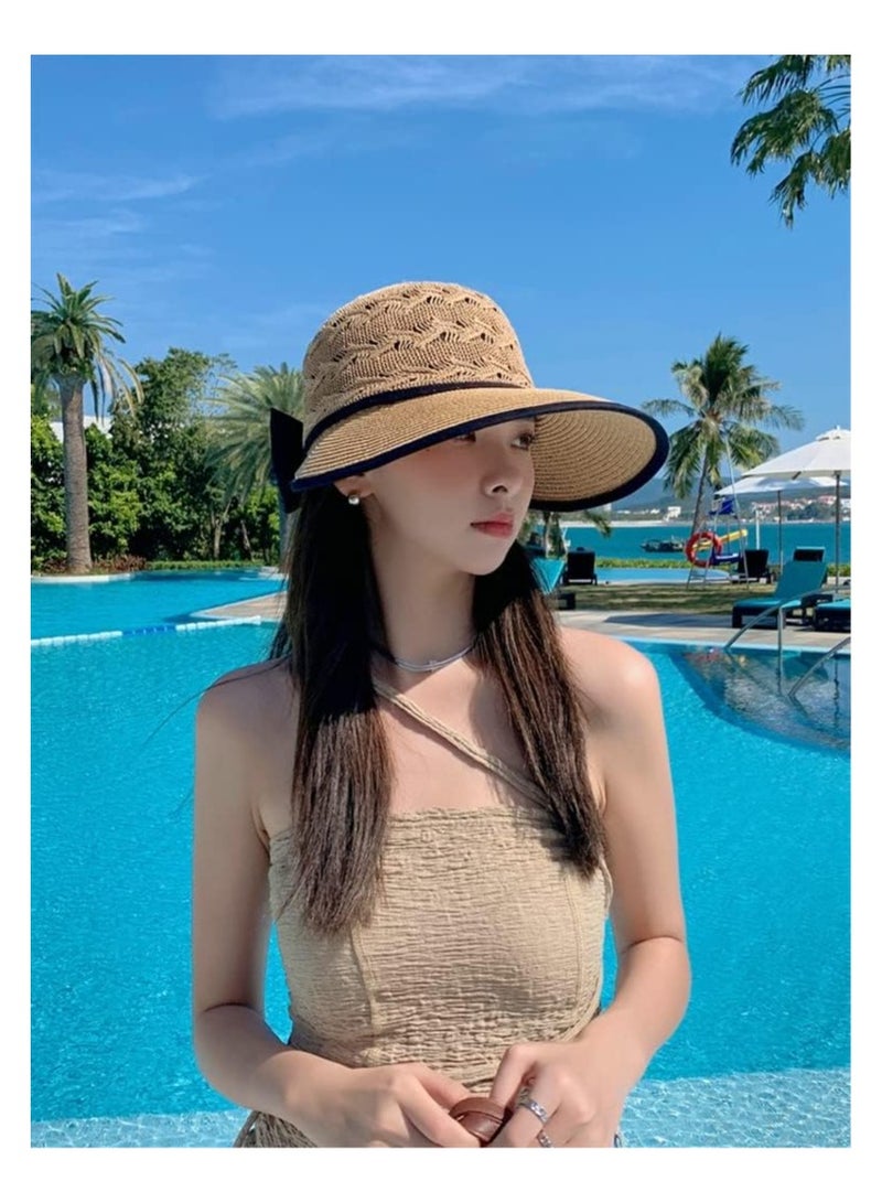 خاجول قبعات شاطئ بحافة عريضة للنساء قبعة شمس جيدة التهوية باكيت واقية من الشمس صيد للسفر والنزهات في الهواء الطلق والصيف ( أسود) - Image 2