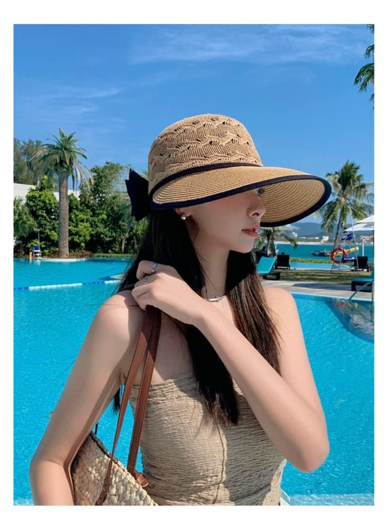 خاجول قبعات شاطئ بحافة عريضة للنساء قبعة شمس جيدة التهوية باكيت واقية من الشمس صيد للسفر والنزهات في الهواء الطلق والصيف ( أسود) - Image 5