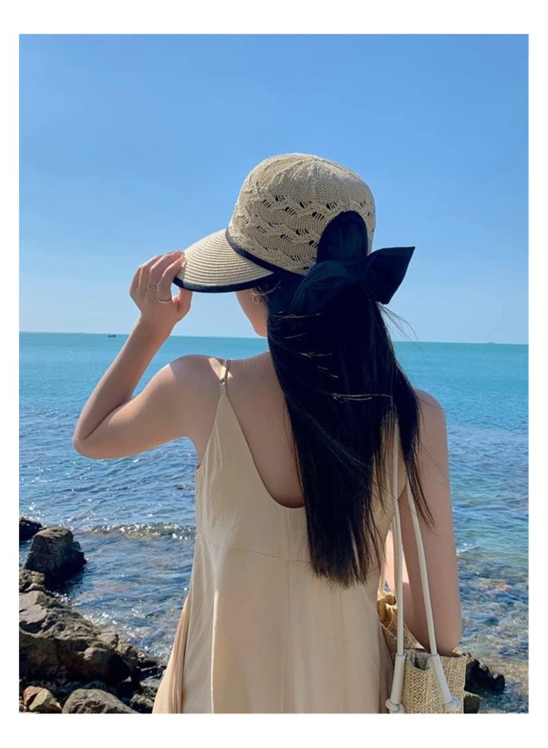 خاجول قبعات شاطئ بحافة عريضة للنساء قبعة شمس جيدة التهوية باكيت واقية من الشمس صيد للسفر والنزهات في الهواء الطلق والصيف ( أسود) - Image 3