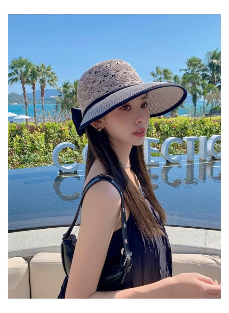 خاجول قبعات شاطئ بحافة عريضة للنساء قبعة شمس جيدة التهوية باكيت واقية من الشمس صيد للسفر والنزهات في الهواء الطلق والصيف ( أسود) - Image 4