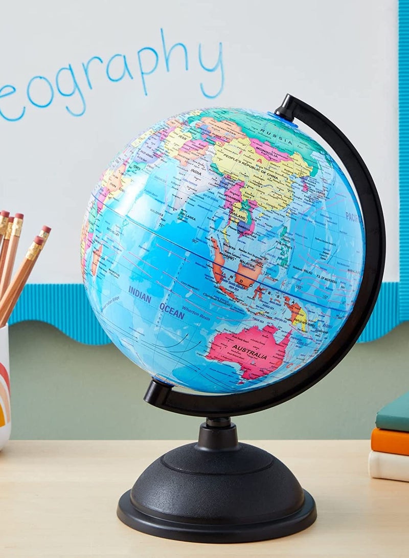 DeloPik 20 cm World Perfect Spinning Globe for Kids, Geography Students, Teachers and More, Blue - Image 2