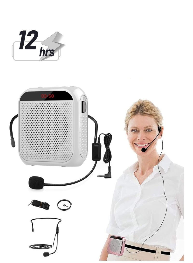 Voice Amplifier with Wired Microphone Headset, Portable Rechargeable PA System Speaker Personal Microphone Speech Amplifier, Loudspeaker for Teachers, Tour Guides/Coaches Metting/Yoga/Fitness (White) - Image 1