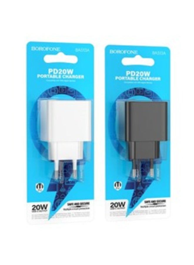 Borofone Bas13A Erudite Single Port Pd20W Charger Constructed With High-Quality Materials - Black