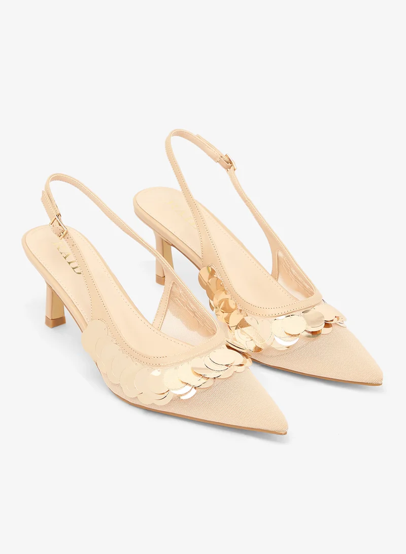 Raid NUDE MESH + PU Fayira Sequin Slingback Pumps for Women | Best Price UAE