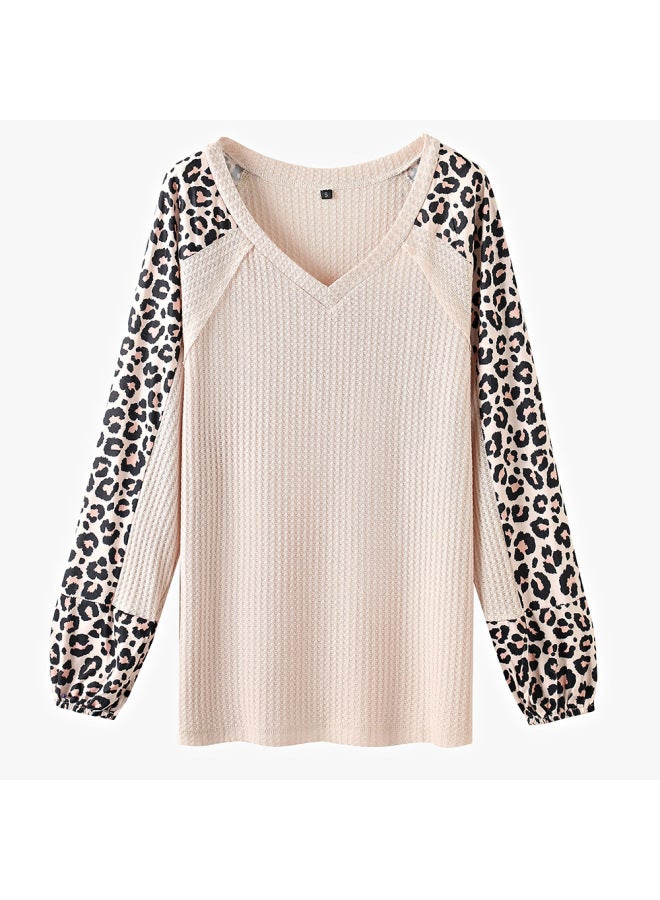 Women's Clothing European And American Leopard Print V-neck Long-sleeve Loose Women's Shirt