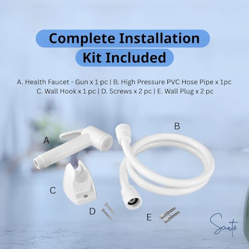 Santè Santé ABS Health Faucet with 1.5m PVC Flexible Hose Pipe and Wall Flange, White, Jet Spray for Toilet- (S-01HLTS0FLAW1.5M) - Image 3