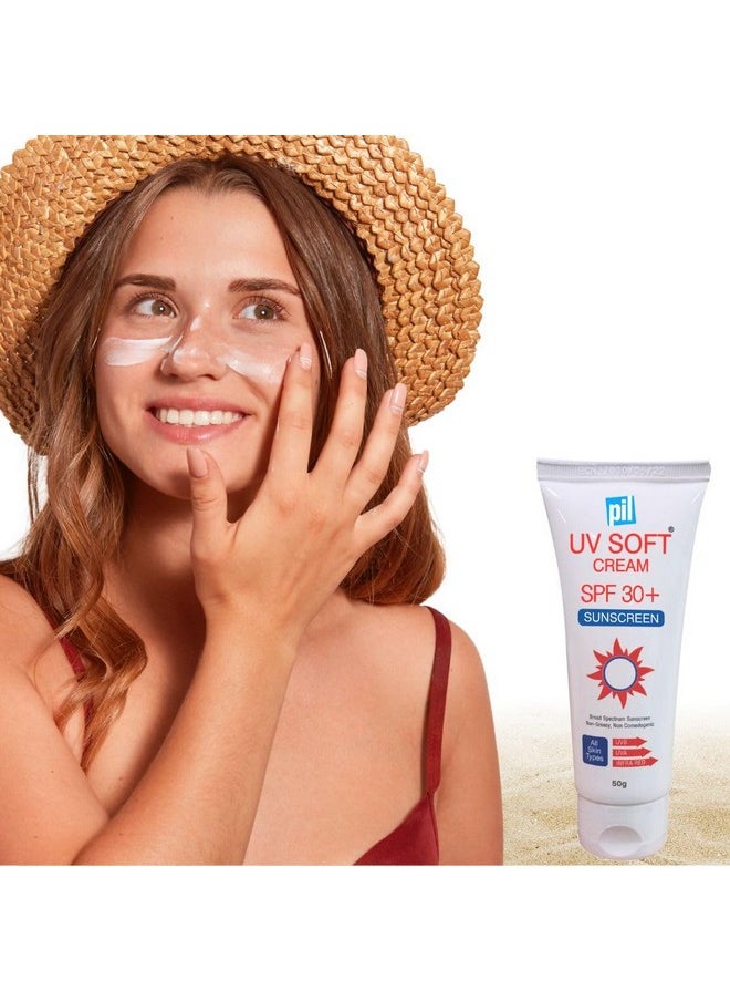PIL Sunscreen Spf 30+ Uv Soft Broad Spectrum Uva Uvb & Ir Protection Water Resistant Non Comedogenic 50 Gms  - Image 1