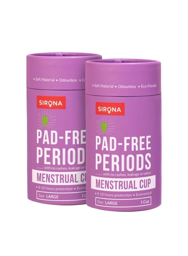 Sirona Reusable Menstrual Cup for Women with Pouch | Ultra Soft Odour & Rash Free | 100% Medical Grade Silicone | No Leakage | Protection for Up to 8-10 Hours | US FDA Registered - Large (Pack of 2) - Image 1
