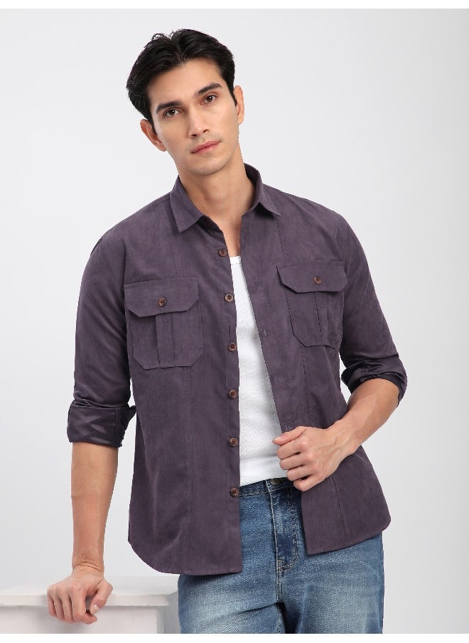 Beyoung Plum Wine Panel Suede Shirt  - Image 1