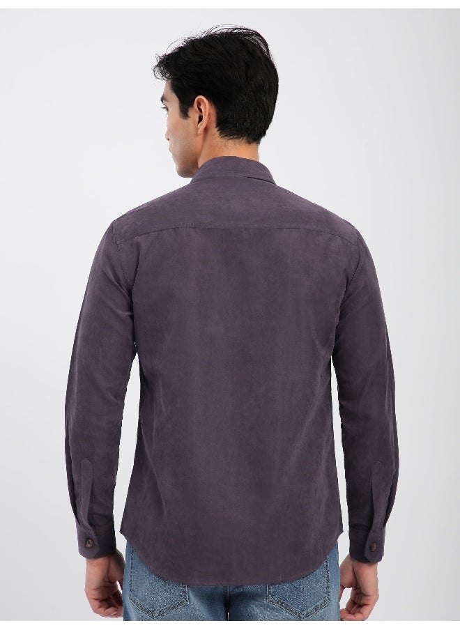 Beyoung Plum Wine Panel Suede Shirt  - Image 2
