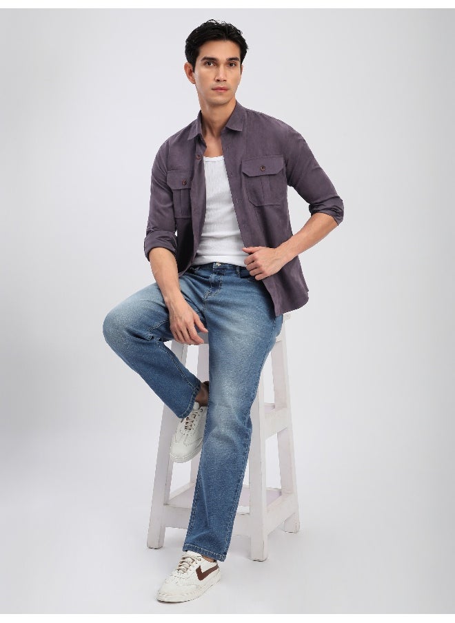 Beyoung Plum Wine Panel Suede Shirt  - Image 3