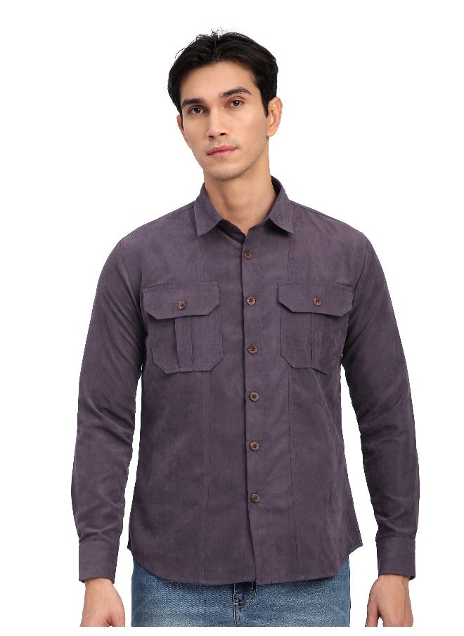 Beyoung Plum Wine Panel Suede Shirt  - Image 4