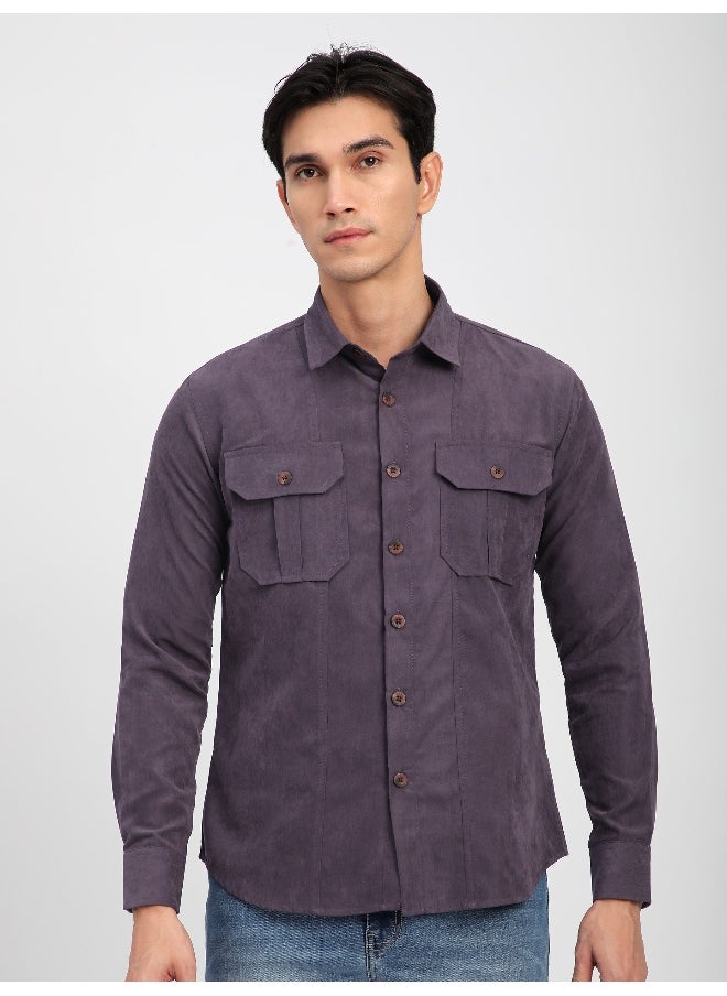 Beyoung Plum Wine Panel Suede Shirt  - Image 5