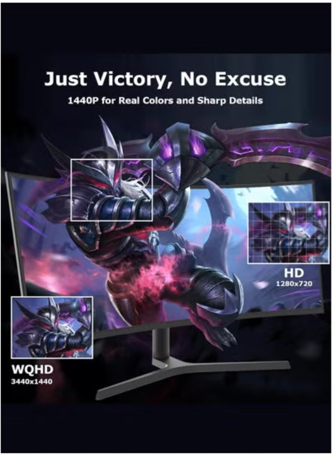 HILUKE - 34 Inch Ultrawide Curved Gaming Monitor, 1500R PC Screen 144hz UWQHD 3440x1440, Curved Computer Screen with FreeSync,Multi-Directional Adjustable Base - Image 1