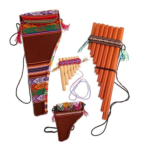 NOVICA مجموعة أنابيب بان بايبو من نوفكا من الخيزران الأنديني مع لمسات قماشية وحقيبة حمل، زوج من 1 كبير و 1 صغير، 'سيرينادة الإنكا' - Image 1