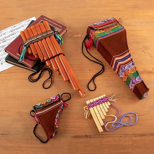 NOVICA مجموعة أنابيب بان بايبو من نوفكا من الخيزران الأنديني مع لمسات قماشية وحقيبة حمل، زوج من 1 كبير و 1 صغير، 'سيرينادة الإنكا' - Image 2