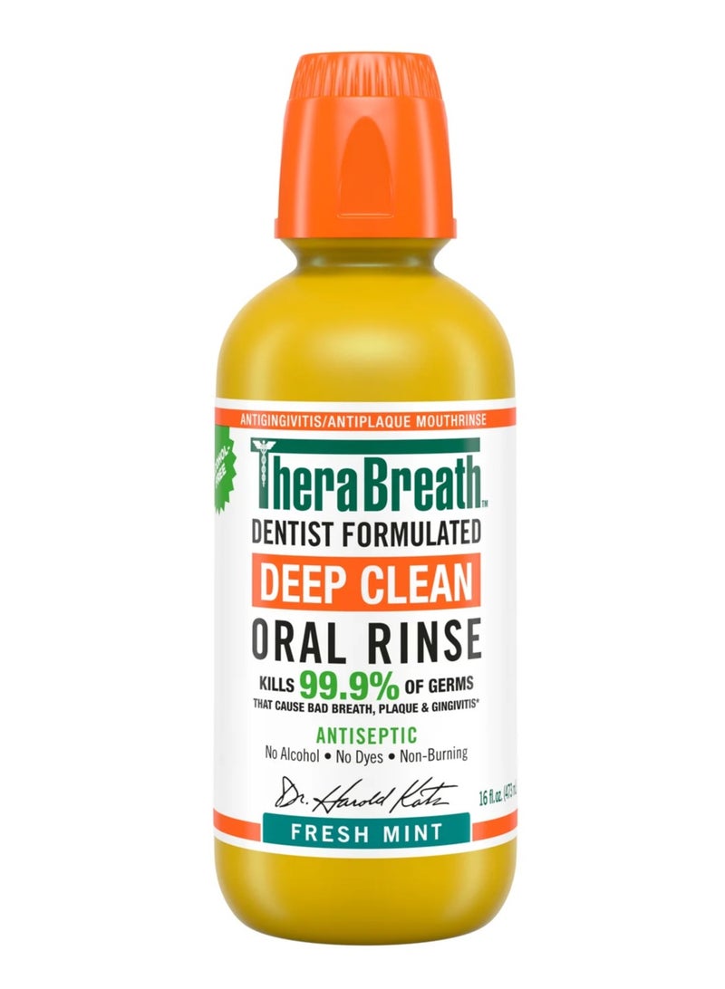 TheraBreath Deep Clean Oral Rinse, Kills 99.9% of Germs, Antiseptic, Fresh Mint 473ml - Image 1