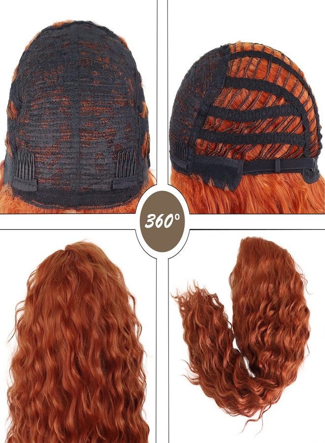 GNIMEGIL Long Ginger Red Orange Curly Wig Synthetic Hair Merida Costume with Fluffy Waves Free Part Hairline Natural Copper Tones Wig Ideal for Halloween Cosplay and Drag Queen Wigs - Image 4