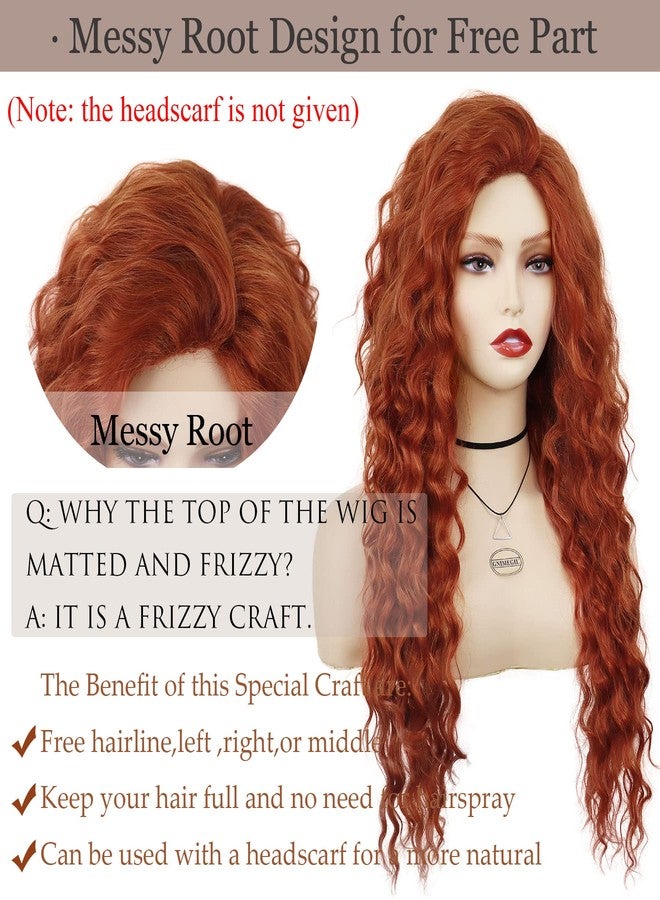 GNIMEGIL Long Ginger Red Orange Curly Wig Synthetic Hair Merida Costume with Fluffy Waves Free Part Hairline Natural Copper Tones Wig Ideal for Halloween Cosplay and Drag Queen Wigs - Image 5