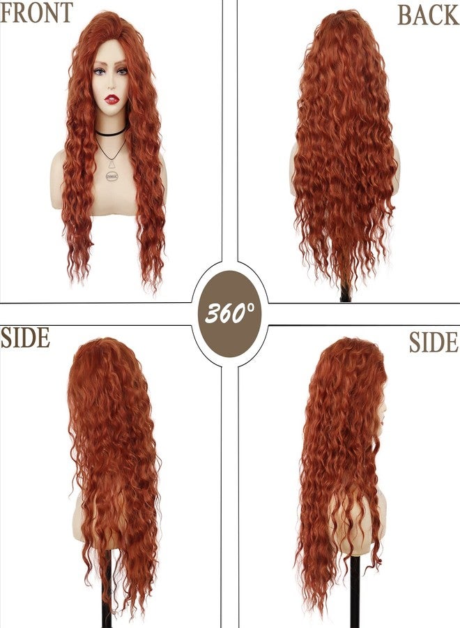 GNIMEGIL Long Ginger Red Orange Curly Wig Synthetic Hair Merida Costume with Fluffy Waves Free Part Hairline Natural Copper Tones Wig Ideal for Halloween Cosplay and Drag Queen Wigs - Image 3