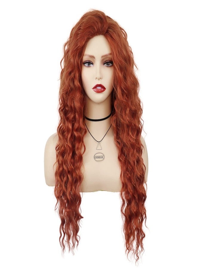 GNIMEGIL Long Ginger Red Orange Curly Wig Synthetic Hair Merida Costume with Fluffy Waves Free Part Hairline Natural Copper Tones Wig Ideal for Halloween Cosplay and Drag Queen Wigs - Image 2