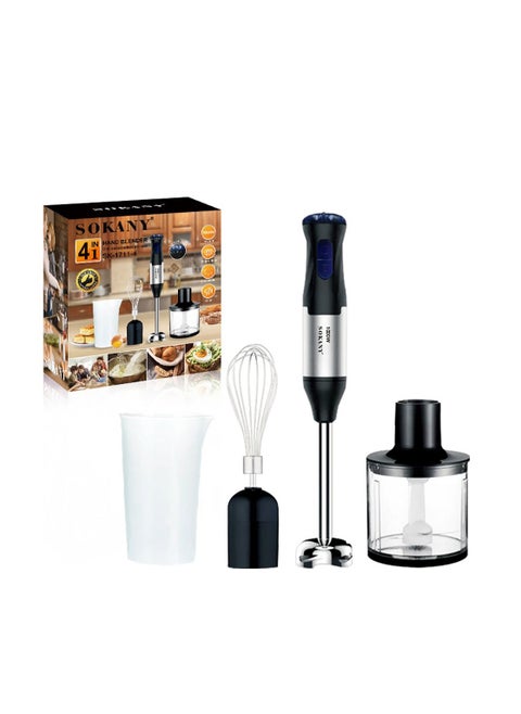 Hand Blender with Two Speed Adjustable 1000 Watt 4-in-1 Stainless Steel Blades Ergonomic handle with Chopper, Whisk, 700ml Mixing Beaker, Detachable Electric Stick Blender Set