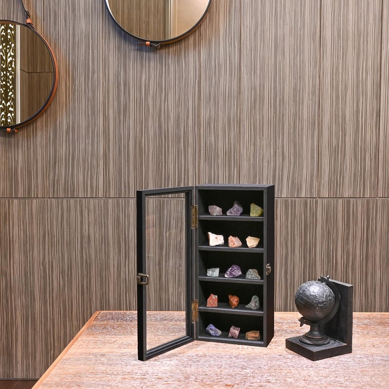 Ikee Design Wall Mounted Wooden Collectible Display Case 5 Shelf Display Storage Accessories with Tempered Glass Door, Black Color - Image 5