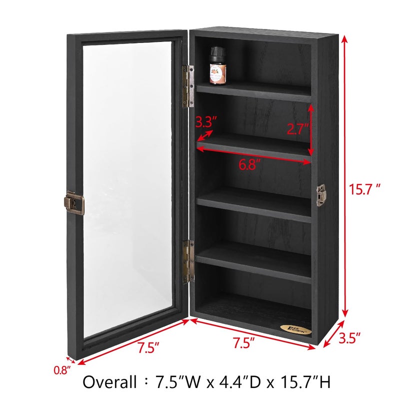 Ikee Design Wall Mounted Wooden Collectible Display Case 5 Shelf Display Storage Accessories with Tempered Glass Door, Black Color - Image 2
