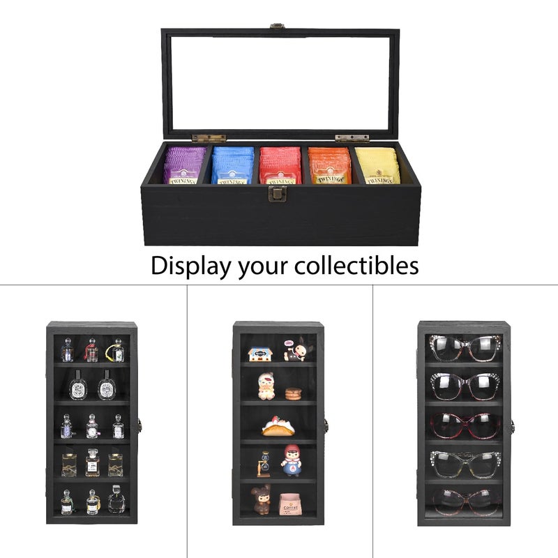 Ikee Design Wall Mounted Wooden Collectible Display Case 5 Shelf Display Storage Accessories with Tempered Glass Door, Black Color - Image 4