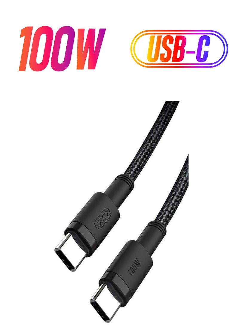 XO INET USB C Cable 100W 1M, USB C to USB C Charging Cable PD Fast Charge Type C for iPhone 15/15 Plus/15 Pro/15 Pro Max, MacBook Air/Pro, iPad Pro/Air, Mini, Samsung  - Black - Image 1