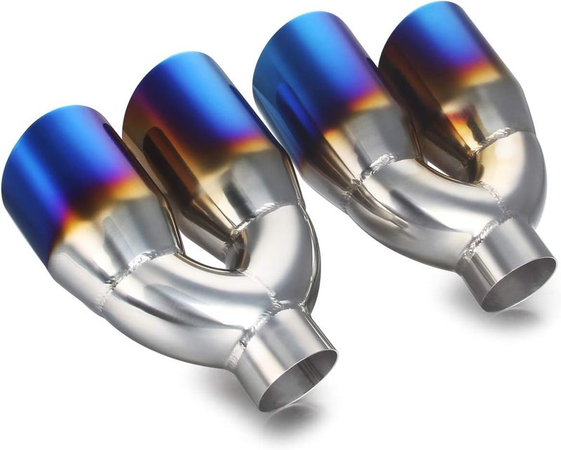 LCGP Dual Exhaust Tip 2.25’’ Inlet 3.5’’ Outlet Universal Car Stainless Steel Angle Cut - PVD Blue Tail Pipe (2 Packs) - Image 4