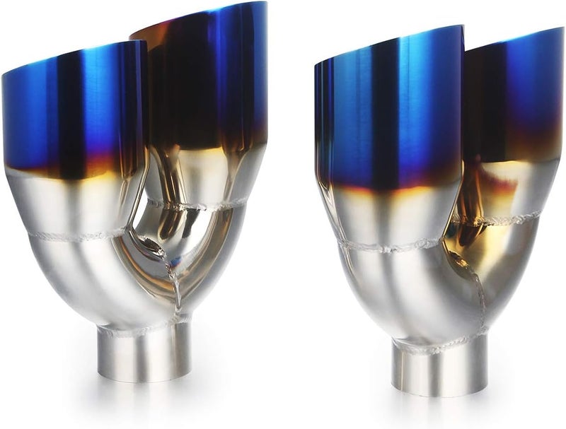 LCGP Dual Exhaust Tip 2.25’’ Inlet 3.5’’ Outlet Universal Car Stainless Steel Angle Cut - PVD Blue Tail Pipe (2 Packs) - Image 5
