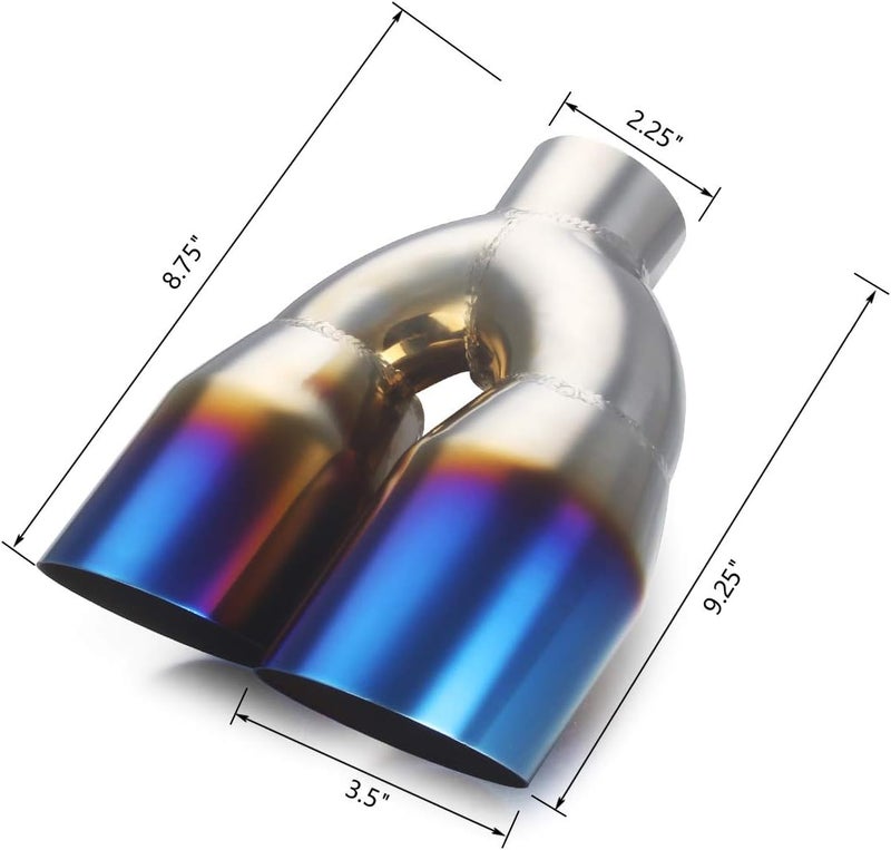 LCGP Dual Exhaust Tip 2.25’’ Inlet 3.5’’ Outlet Universal Car Stainless Steel Angle Cut - PVD Blue Tail Pipe (2 Packs) - Image 2