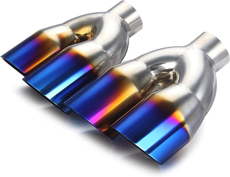 LCGP Dual Exhaust Tip 2.25’’ Inlet 3.5’’ Outlet Universal Car Stainless Steel Angle Cut - PVD Blue Tail Pipe (2 Packs) - Image 1