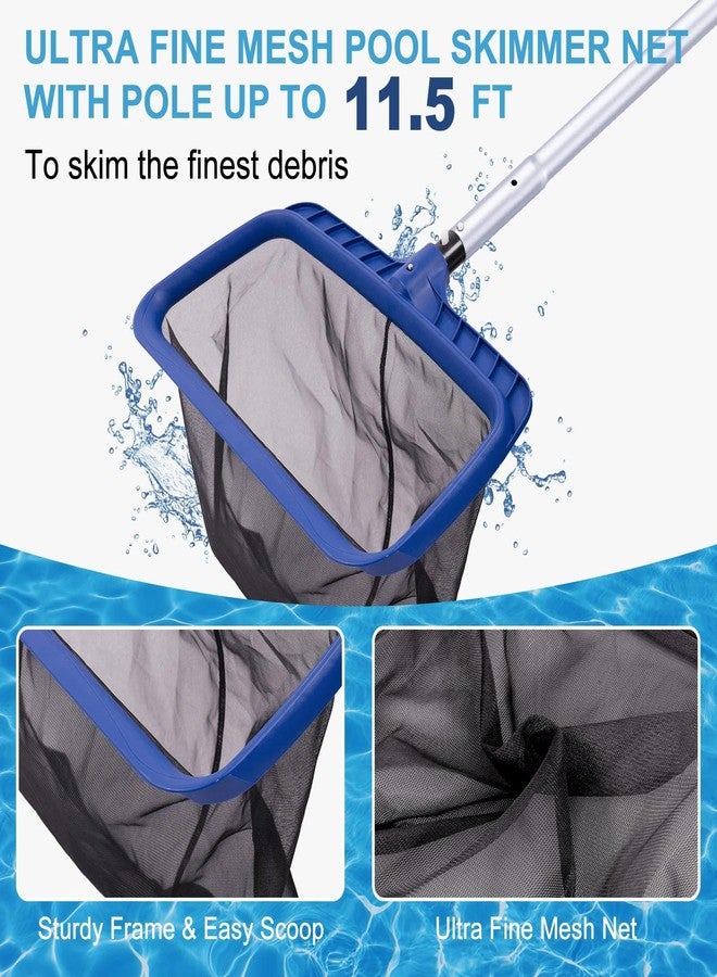 POOLAZA Pool Cleaning Kit, Including Pool Brush & Ultra Fine Mesh Pool Skimmer Net with Pole, Pool Net Skimmer & 17.5'' Pool Brush Head with 10.5ft Aluminum Pool Pole, Pool Net and Brush with Pole - Image 3
