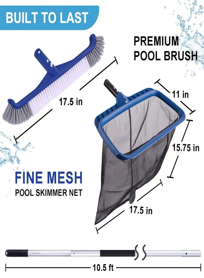 POOLAZA Pool Cleaning Kit, Including Pool Brush & Ultra Fine Mesh Pool Skimmer Net with Pole, Pool Net Skimmer & 17.5'' Pool Brush Head with 10.5ft Aluminum Pool Pole, Pool Net and Brush with Pole - Image 2