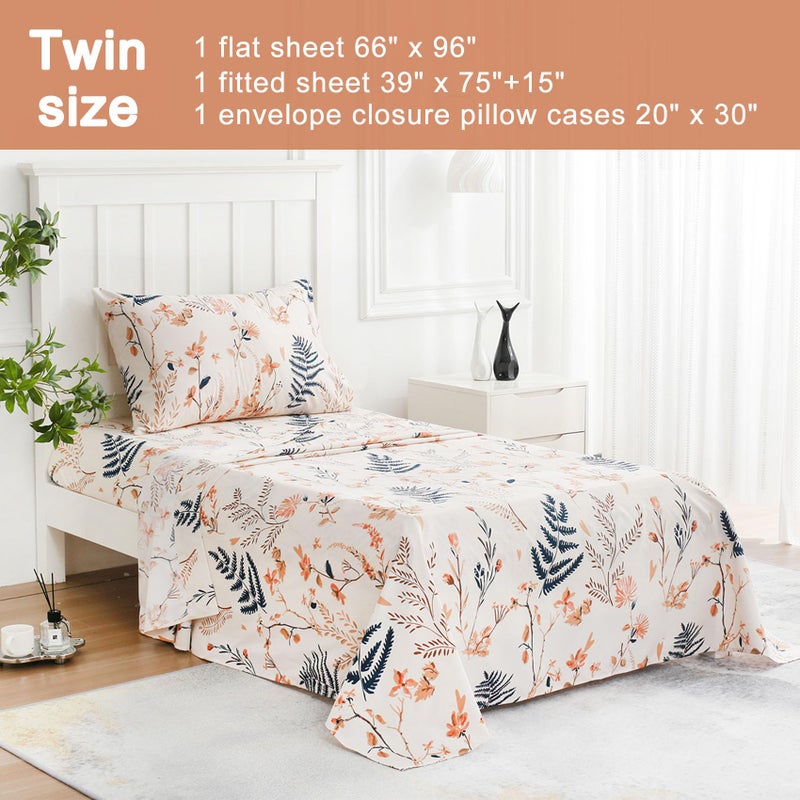 جي اس دي مجموعة jsd boho ploral طباعة ورقة twin الحجم 3 قطعة نمط نباتي ناعم الألياف الدقيقة جيب عميق جدا - Image 2