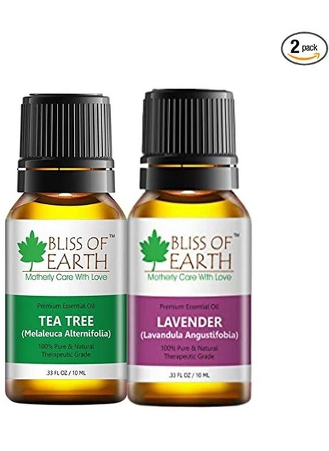 Bliss Of Earth Pure Australian Tea Tree Green & Lavender Essential Oils Combo 10ml For Mosquito & Bug Repelling Pack Of 2