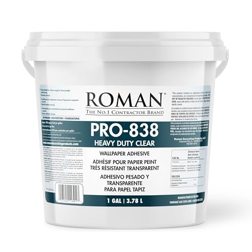 ROMAN PRO-838 Heavy Duty Clear Wallpaper Adhesive, for Commercial Weight Wallcoverings, Wall Carpet, Non-Wovens, and More, 1 Gallon (300 sq. ft.) - Image 1