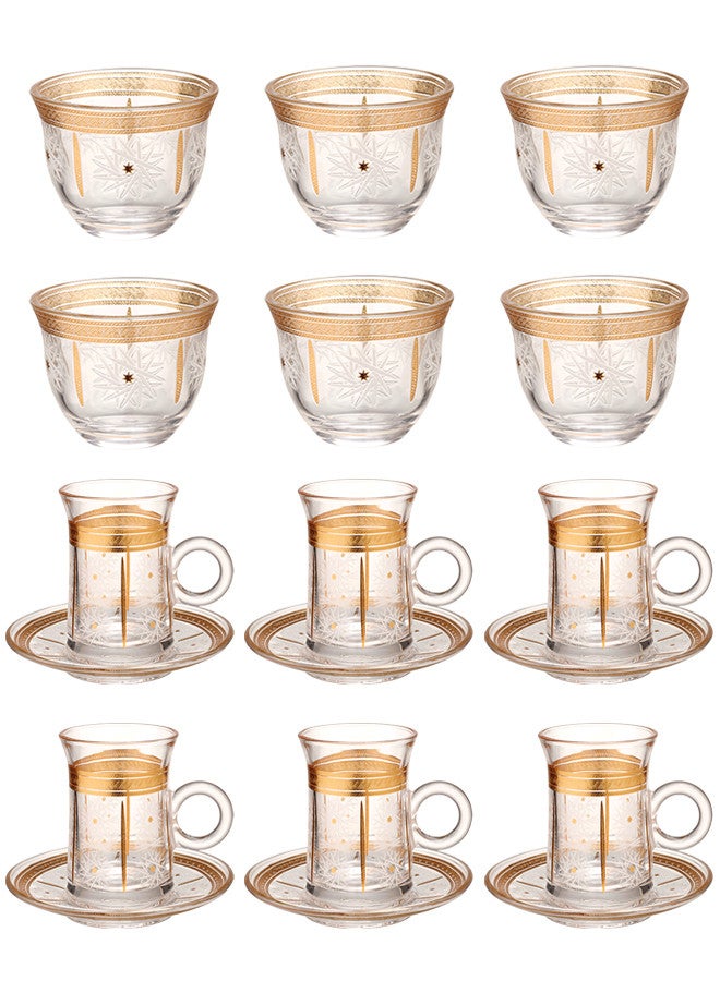 Dove 18-Piece Tea & Coffee Glass Set Clear/Gold, Serve for 6 - Image 1