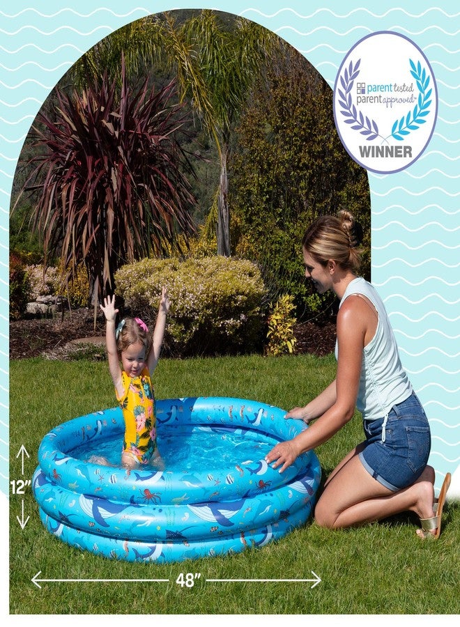 GRIP A POOL مسبح أطفال قابل للنفخ، دائري الشكل، مصنوع من البلاستيك، مقاس 48 × 12 بوصة، مناسب للعب بالماء في الهواء الطلق، مزود بألعاب حوض الكرات للأطفال من عمر سنتين إلى خمس سنوات، مثالي لفصل الصيف، مع أرضية مبطنة. - Image 4
