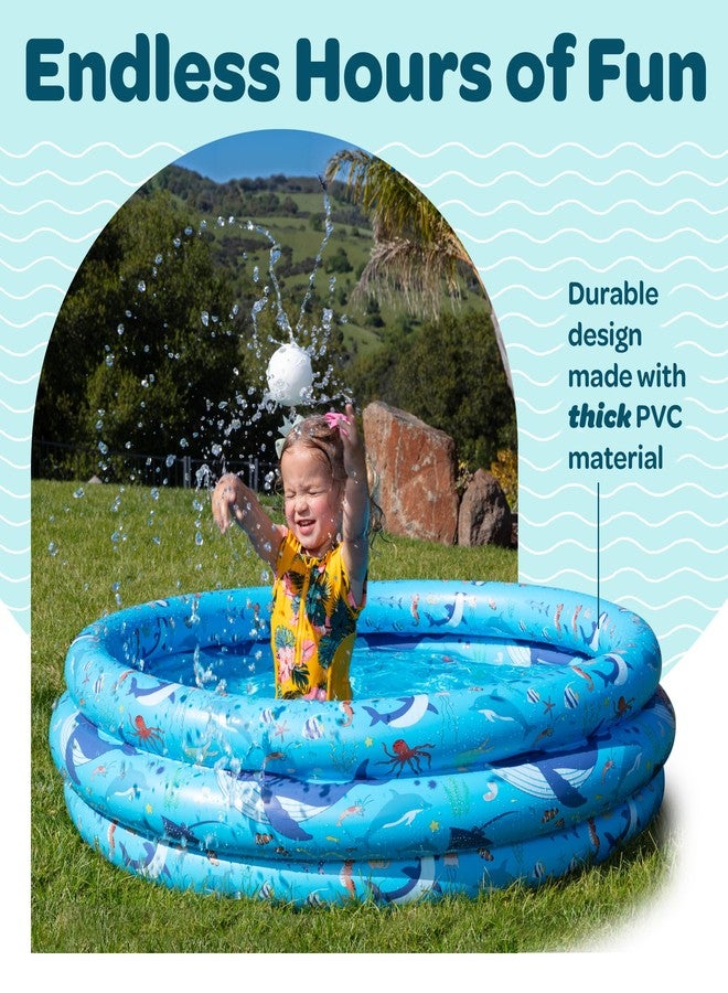 GRIP A POOL مسبح أطفال قابل للنفخ، دائري الشكل، مصنوع من البلاستيك، مقاس 48 × 12 بوصة، مناسب للعب بالماء في الهواء الطلق، مزود بألعاب حوض الكرات للأطفال من عمر سنتين إلى خمس سنوات، مثالي لفصل الصيف، مع أرضية مبطنة. - Image 5